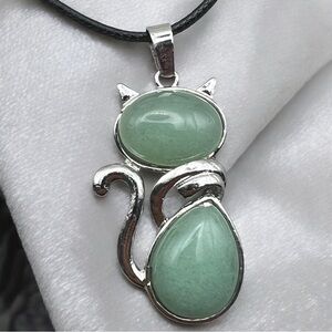New Aquamarine Stone Cat Pendant Necklace with Cord